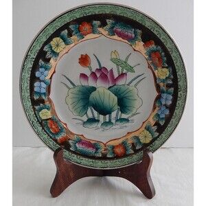 Chinese Export Lotus Famille verte Porcelain Plate Wall Hanging Decorative